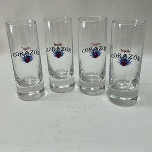 Tequila Corazon Shot Glasses 2 Oz Each Blue Red Writing 4 Included 4 1/4 In Tall
